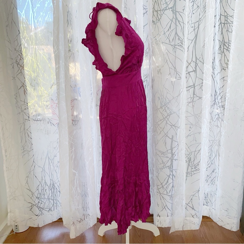 STILLWATER EYE CANDY DARK PINK SATIN plunging neck backless JESSIE MIDI DRESS - Picture 4 of 12
